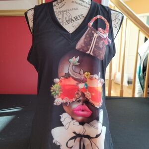 Trendy Black Graphic Tank Top